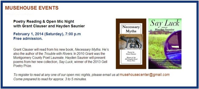 Musehouse Poetry Reading Clauser Saunier