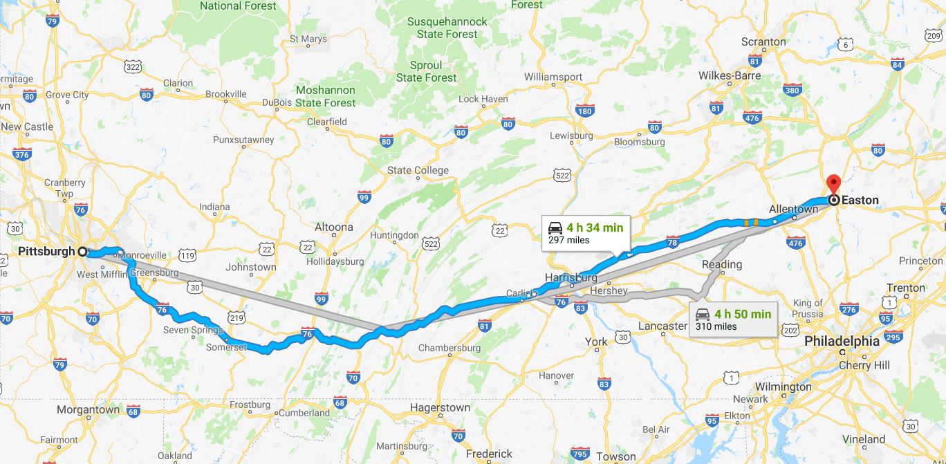 easton to pittsburgh